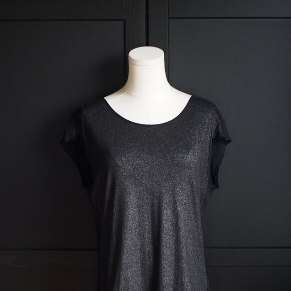 Calvin Klein | Black w Silver Metallic Shimmer, Mixed Media Top - Picture 3 of 8